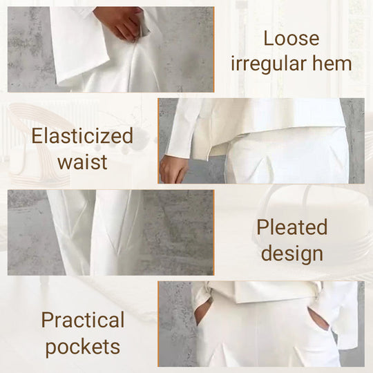 ❤️‍🔥Venta de liquidación: 50% de descuento🤍Conjunto de 2 piezas con top y pantalones de manga larga y cuello redondo