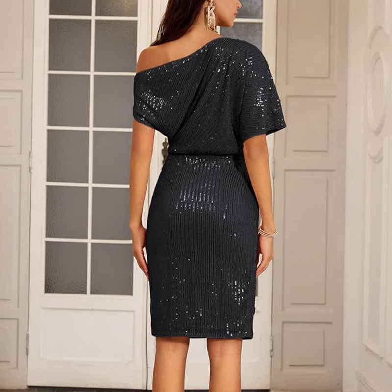 ⏰Limited-time 60% off💜 Women's One Shoulder Sequin Sparkling Party Club Dress