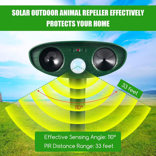 Solar-Powered Animal Repeller, Deer Repellent Devices, Waterproof Ultrasonic Pest Repellent