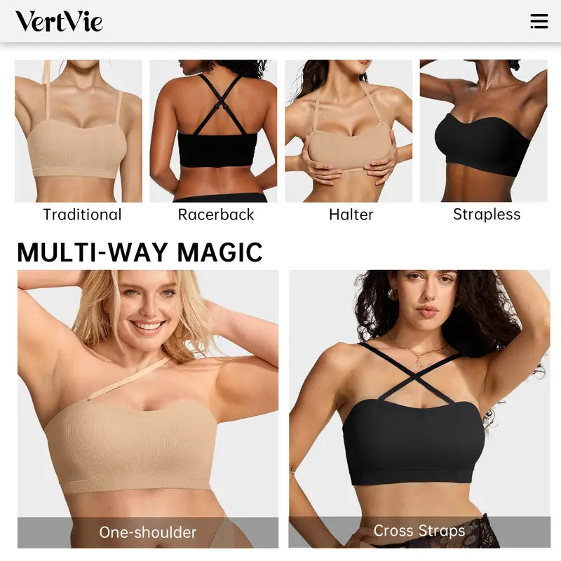 Vertvie｜ZOE Stay Put Bandeau Bra, Wireless Seamless Comfort Day