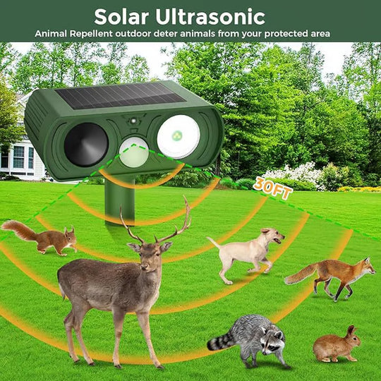 Solar-Powered Animal Repeller, Deer Repellent Devices, Waterproof Ultrasonic Pest Repellent