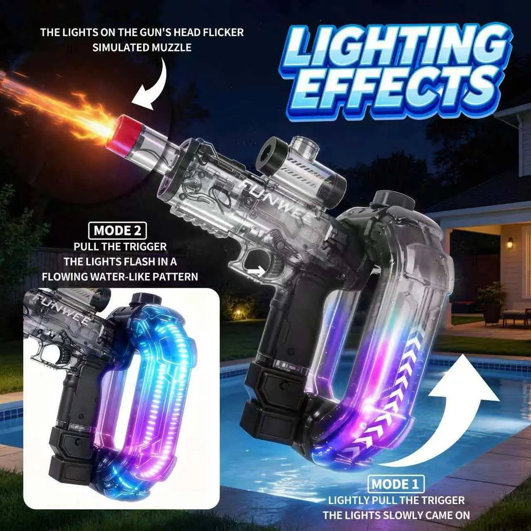 🔫Electric Automatic Water Blaster with Lights & Sound Effects, 26oz for circle, 12oz standard, up to 19 ft range