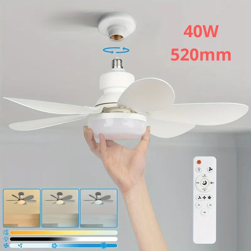 40W LED Ceiling Fan Light 20.5in with Remote Control - E27 & B22 Adapter | Quiet Fan Light for Bedroom, Kitchen, Garage