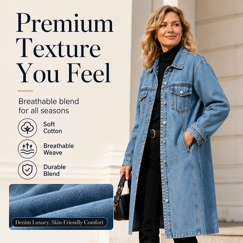 ⏳Time-Limited Special⏰Women’s Casual Longline Button-Up Denim Coat
