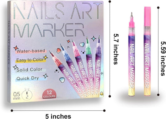 🌈 12 Colours Nail Art Pens Set: Precision Dual Tips for French Manicure, Gradient & 3D Nail Art | Salon Quality DIY Kit 🎨💅