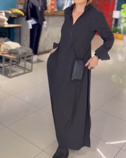 Side Slit Lapel Loose Long Dress