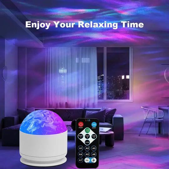 7 Color Star Projector Light with Music Rhythm, Ocean Wave & 3D Water Ripple Effects
