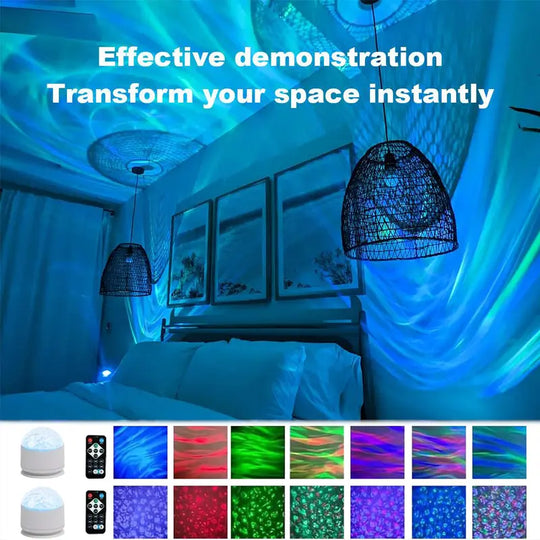 7 Color Star Projector Light with Music Rhythm, Ocean Wave & 3D Water Ripple Effects