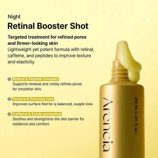 [Arencia Official] Booster Shot Skin Renewal Duo - Vitamin C & Retinal for Day And Night Brightening, Pore Minimizing, Moisturizing, and Fades Dark Spots | 1.01 fl oz + 1.01 fl oz