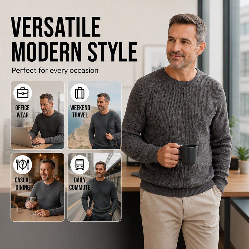 ✨Timeless Comfort | Men's Soft Crew-Neck Sweater with Ribbed Hem