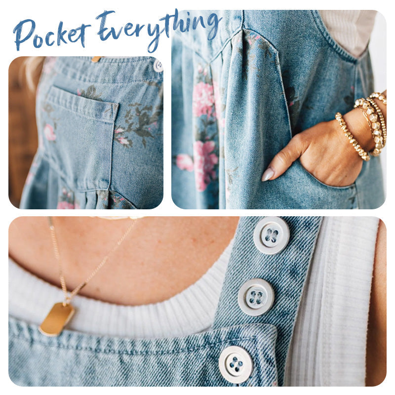 🌸Jaunā mode🌸 Vintāžas ziedu apdrukas džinsa kombinezons