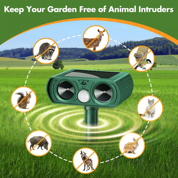 Solar-Powered Animal Repeller, Deer Repellent Devices, Waterproof Ultrasonic Pest Repellent