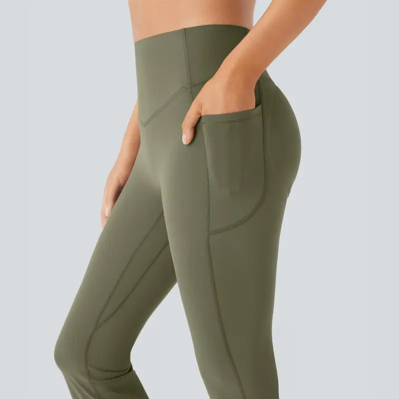 High Waisted Scrunch Butt Lifting Tummy Control Pocket Shaping Yoga Bootcut Leggings