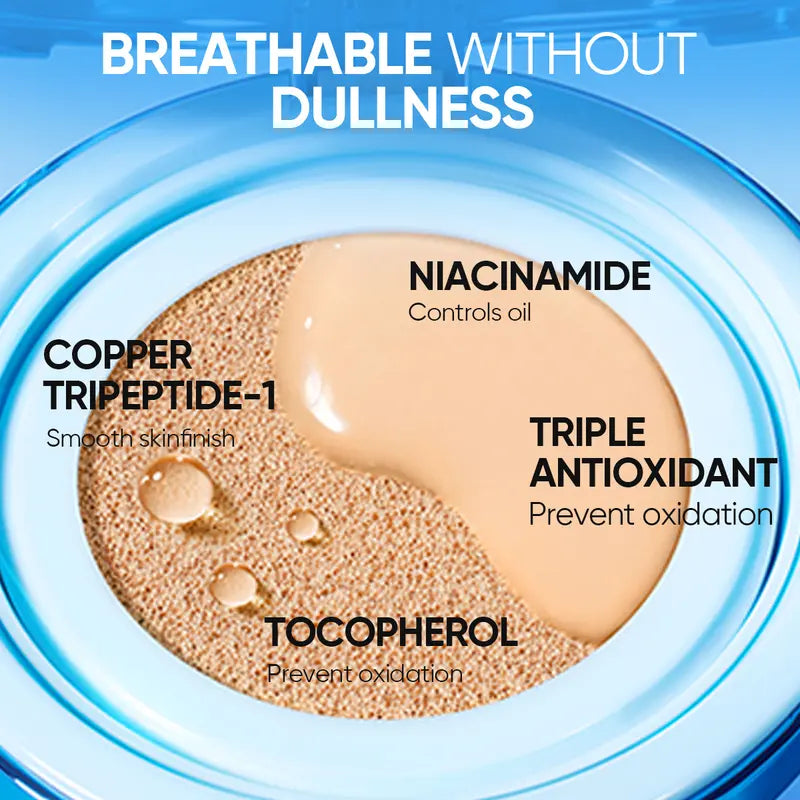 [New Shade Launch] SKINTIFIC Velvet Matte Cushion Foundation Blue Ultra Cover Powder Foundation, 12h Oil-Control, Lightweight, Long-Lasting, Waterproof Korean Cushion Makeup