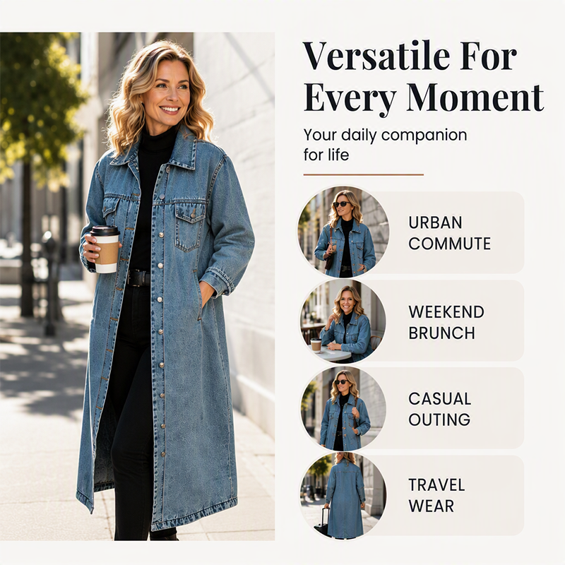 ⏳Time-Limited Special⏰Women’s Casual Longline Button-Up Denim Coat