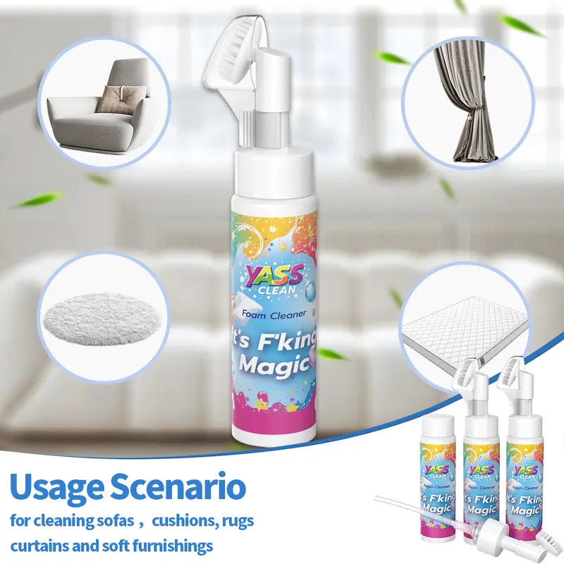 F'king Magic Fabric and Upholstery Foam Cleaner 3PACK 200ML Removes Stains With Carpet Cleaner Brush，Effectively Removes Stains And Odours Caused By Pets From Carpets And Upholstery