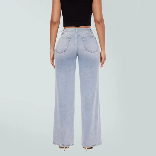 🎉 2026 Sale !! 👖Mid-low Rise BBL Jeans Stretchy Wide Leg Tummy Control Distressed Baggy Denim Pants 🌸