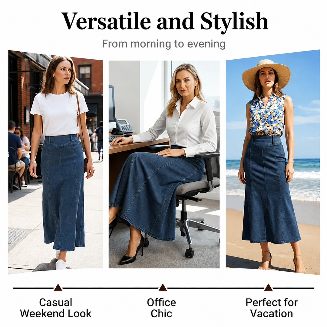 🎉 2026 Sale — Over 28,200 Sold!💙 Women's High‑Waist A‑Line Denim Maxi Skirt – Flattering 👗