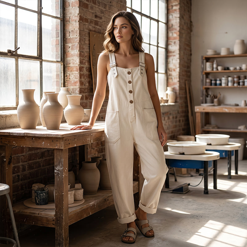 ✨ Easy Everyday Comfort | Women's Relaxed-Fit Denim Overalls with Deep Pockets