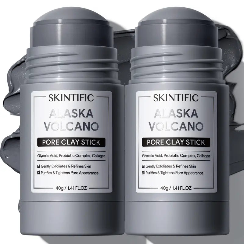SKINTIFIC Clay Stick 2PCS Combo – Mugwort Clarifying / Volcano Detox / Bright Boost Even Tone Deep Pore Cleansing Oil Control Non-Stripping