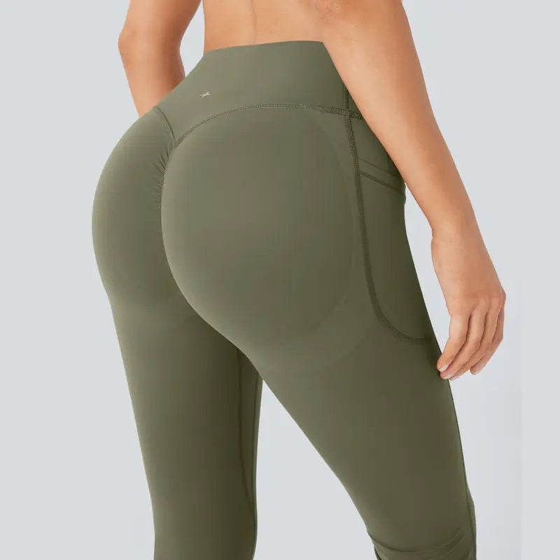 High Waisted Scrunch Butt Lifting Tummy Control Pocket Shaping Yoga Bootcut Leggings