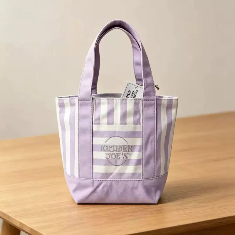 Striped Canvas Tote Bag - Cute Versatile Reusable Handbag