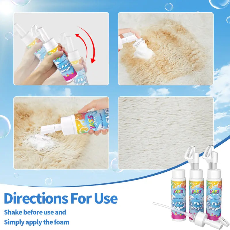 F'king Magic Fabric and Upholstery Foam Cleaner 3PACK 200ML Removes Stains With Carpet Cleaner Brush，Effectively Removes Stains And Odours Caused By Pets From Carpets And Upholstery