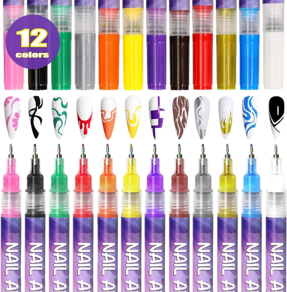 🌈 12 Colours Nail Art Pens Set: Precision Dual Tips for French Manicure, Gradient & 3D Nail Art | Salon Quality DIY Kit 🎨💅