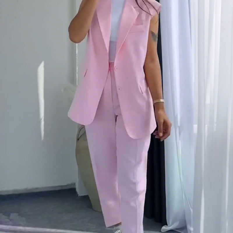 💖Women’s Stylish Sleeveless Blazer & High-Waisted Pants Set