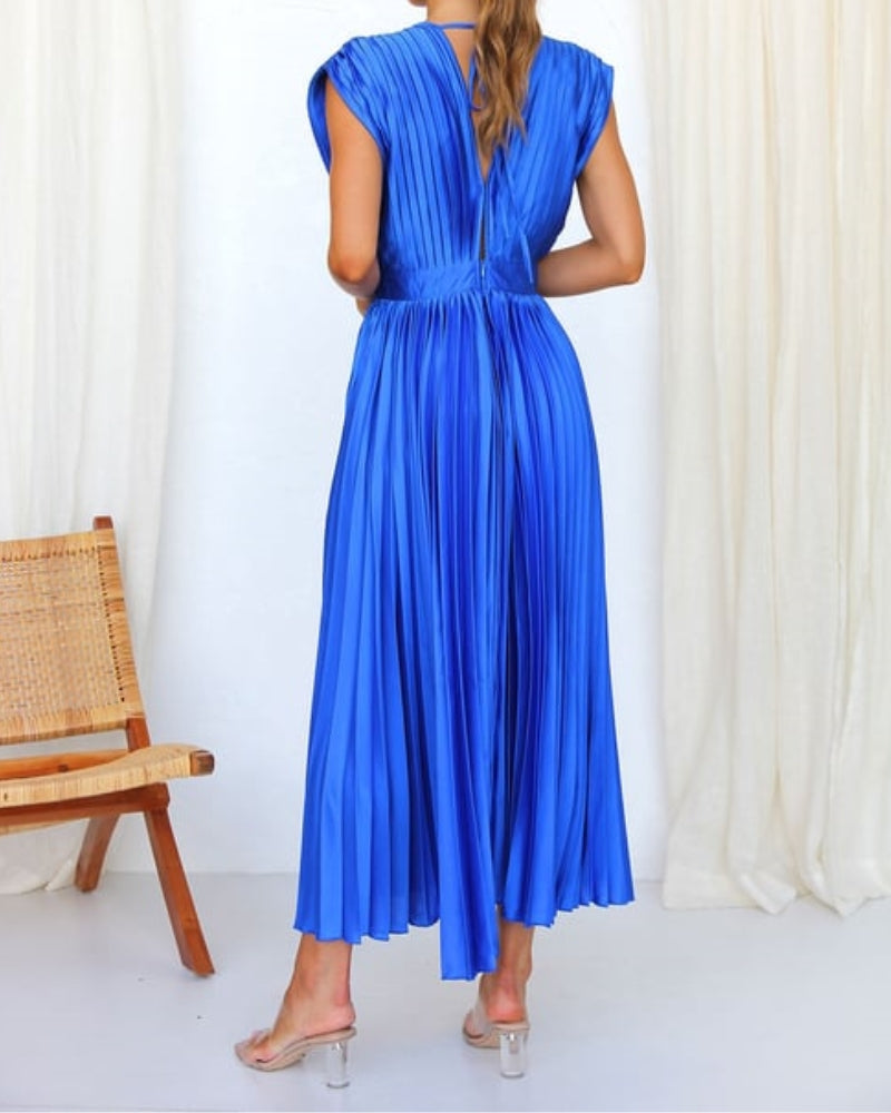 Timeless Elegance: Draped V-Neck Pleated Skirt Dress