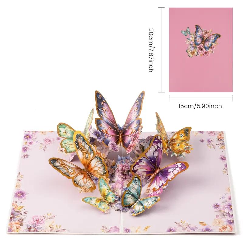 【Creatief cadeau】 3D pop-up vlinderwenskaart met envelop, 2 tellen creatieve verjaardagskaart, waarderingskaart, vakantiewenskaart, cadeau voor familievrienden, leraren en vlinderliefhebbers