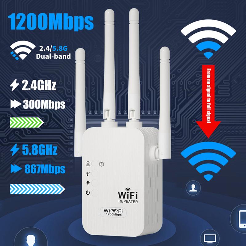 🔥2025. gada karstā izpārdošana 🎁1200 Mb/s divu joslu (5 GHz/2,4 GHz) WiFi pastiprinātājs