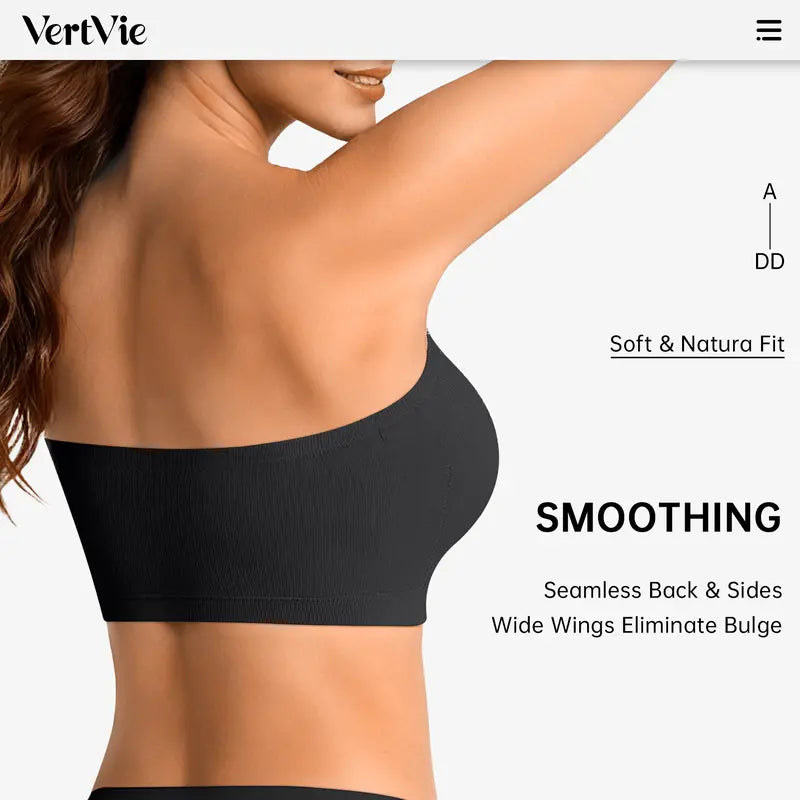 Vertvie｜ZOE Stay Put Bandeau Bra, Wireless Seamless Comfort Day