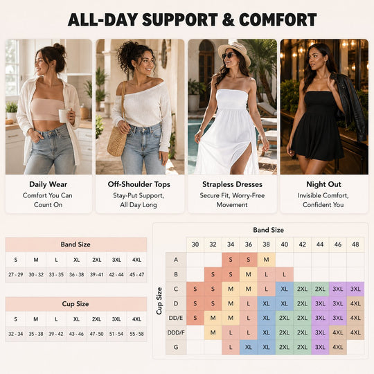 🔥Anti-Slip Grip & Removable Straps✨Convertible Strapless Bandeau Bra with Wireless Comfort👍Suitable for All Body Types.🌹Buy 2 Get Free Shipping