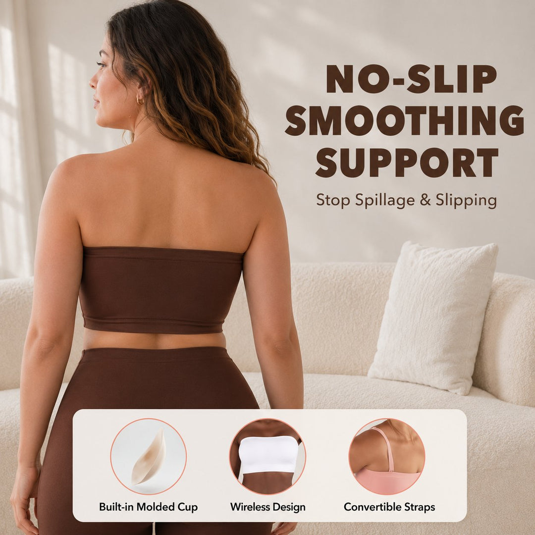🔥Anti-Slip Grip & Removable Straps✨Convertible Strapless Bandeau Bra with Wireless Comfort👍Suitable for All Body Types.🌹Buy 2 Get Free Shipping