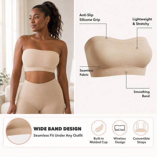🔥Anti-Slip Grip & Removable Straps✨Convertible Strapless Bandeau Bra with Wireless Comfort👍Suitable for All Body Types.🌹Buy 2 Get Free Shipping