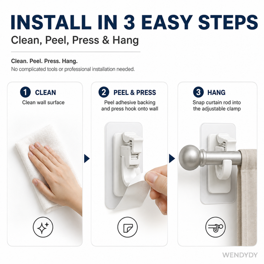 🔥Nail-Free Adjustable Curtain Rod Hooks