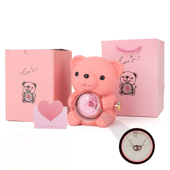 🎁Cute Teddy Bear with Preserved Rose-Necklace Included