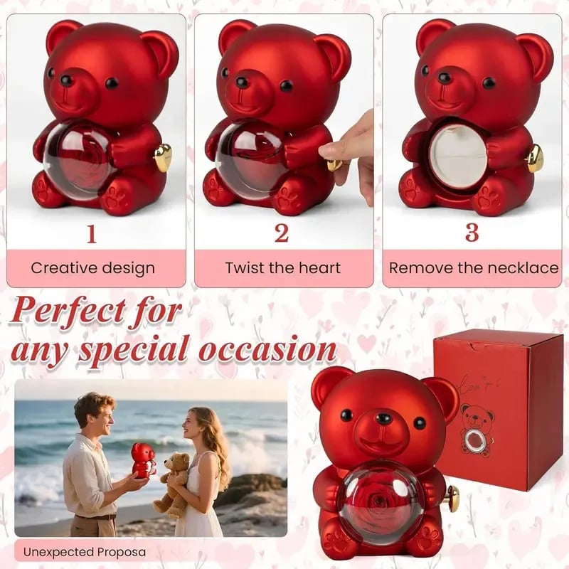 🎁Cute Teddy Bear with Preserved Rose-Necklace Included