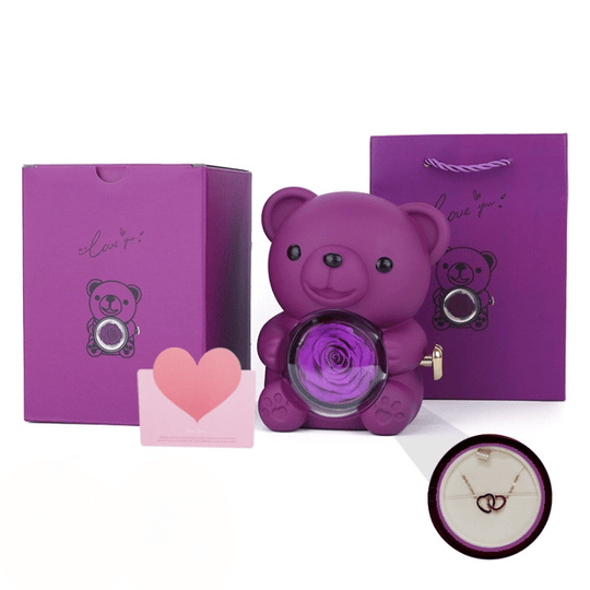 🎁Cute Teddy Bear with Preserved Rose-Necklace Included