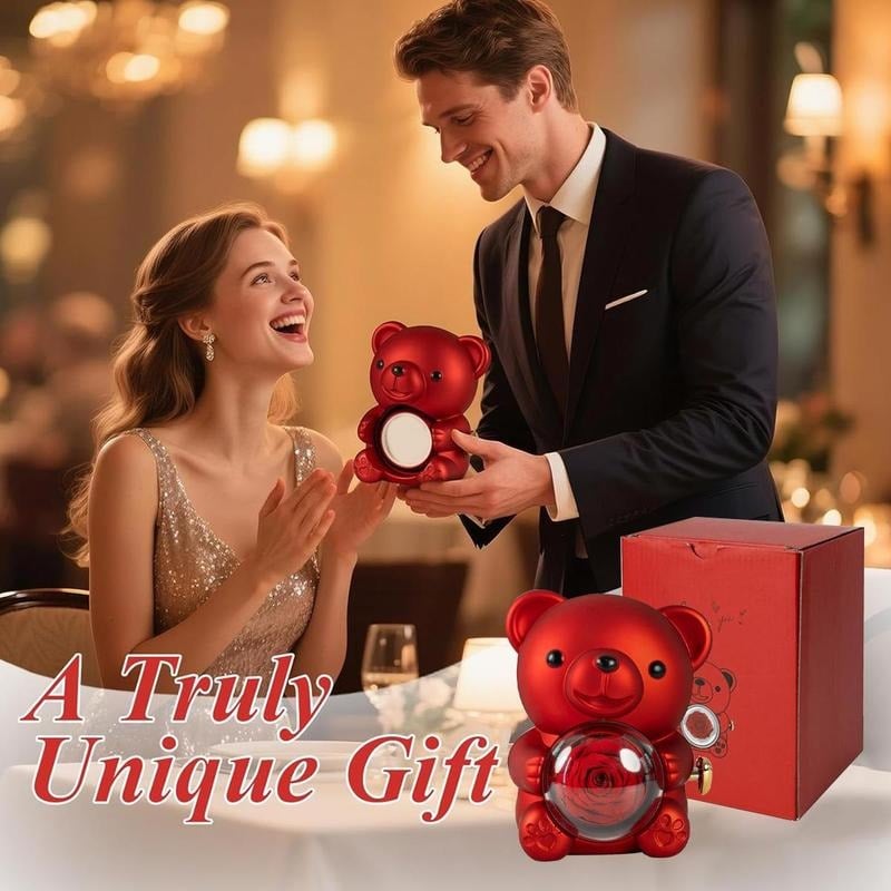 🎁Cute Teddy Bear with Preserved Rose-Necklace Included