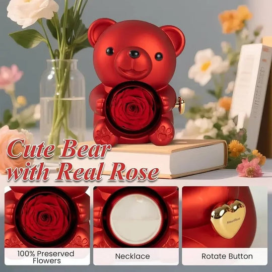🎁Cute Teddy Bear with Preserved Rose-Necklace Included