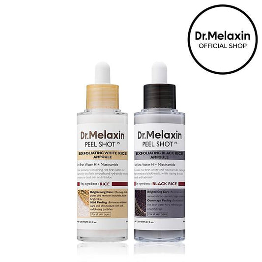 [Dr.Melaxin Officially Authorized] Peel Shot Glow Rice Ampoule Duo - Serums for Brightening, Exfoliating, and Moisturizing - Suitable for All Skin Types
