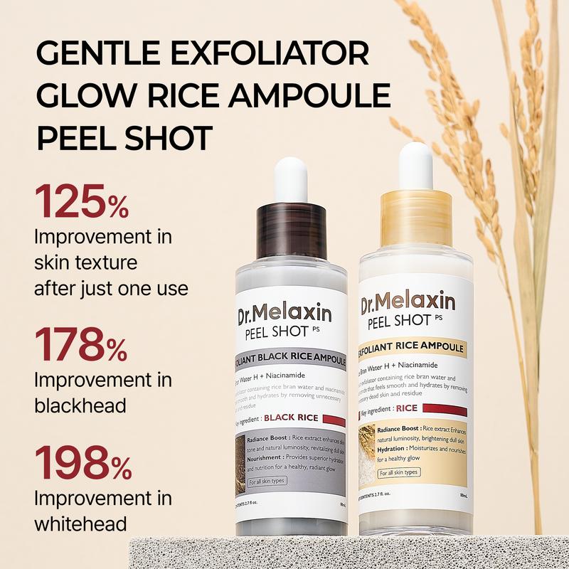 [Dr.Melaxin Officially Authorized] Peel Shot Glow Rice Ampoule Duo - Serums for Brightening, Exfoliating, and Moisturizing - Suitable for All Skin Types