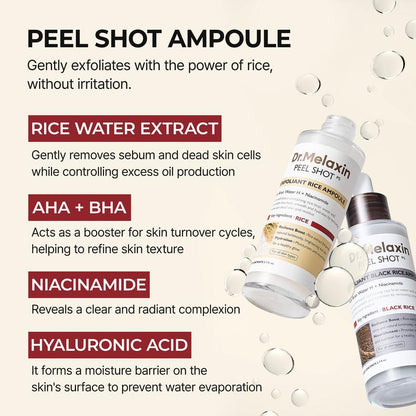[Dr.Melaxin Officially Authorized] Peel Shot Glow Rice Ampoule Duo - Serums for Brightening, Exfoliating, and Moisturizing - Suitable for All Skin Types