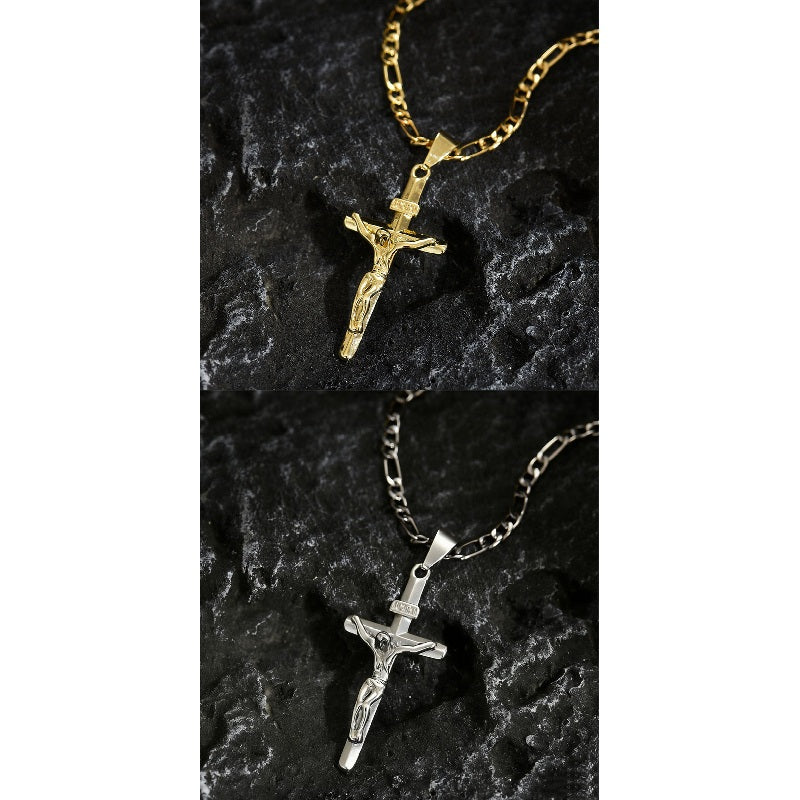✝️ ✨ Gold Crucifix Necklace – Detailed INRI Motif, Adjustable Figaro Chain & Hypoallergenic Finish 💛