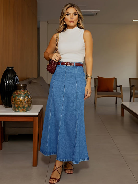 🎉 2026 Sale — Over 28,200 Sold!💙 Women's High‑Waist A‑Line Denim Maxi Skirt – Flattering 👗