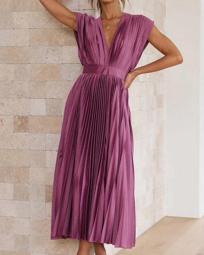 Timeless Elegance: Draped V-Neck Pleated Skirt Dress