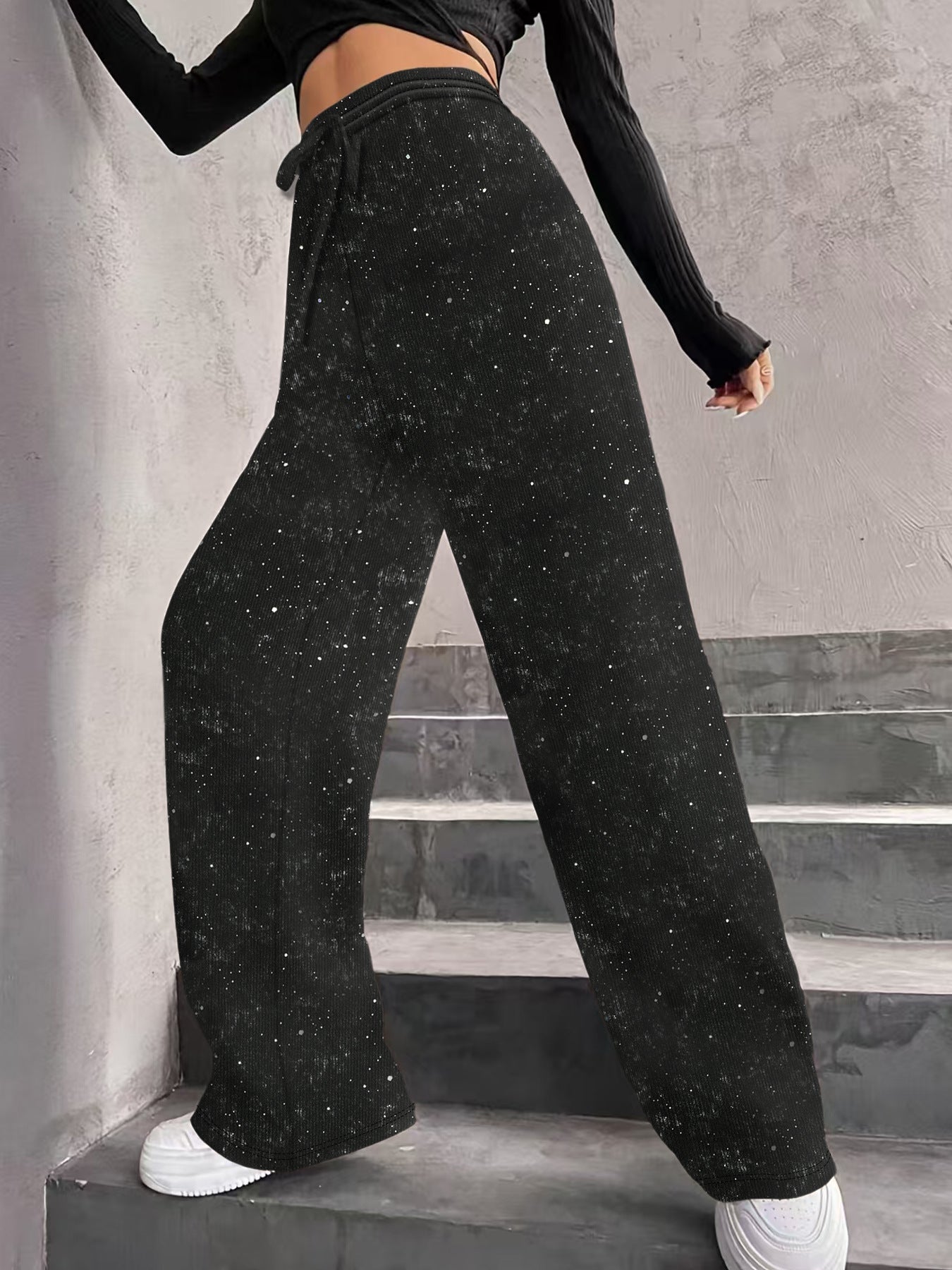 💖LAST DAY SALE 50% OFF🥰Women's Sequin Sparkle Wide Leg Pants with Elastic Waistband