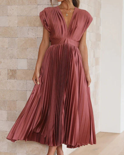 Timeless Elegance: Draped V-Neck Pleated Skirt Dress